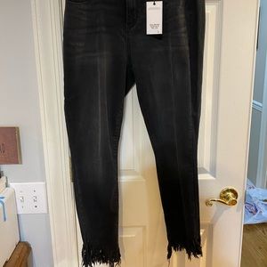 Judy Blue Black Cropped Fringe Jeans New 15/32
